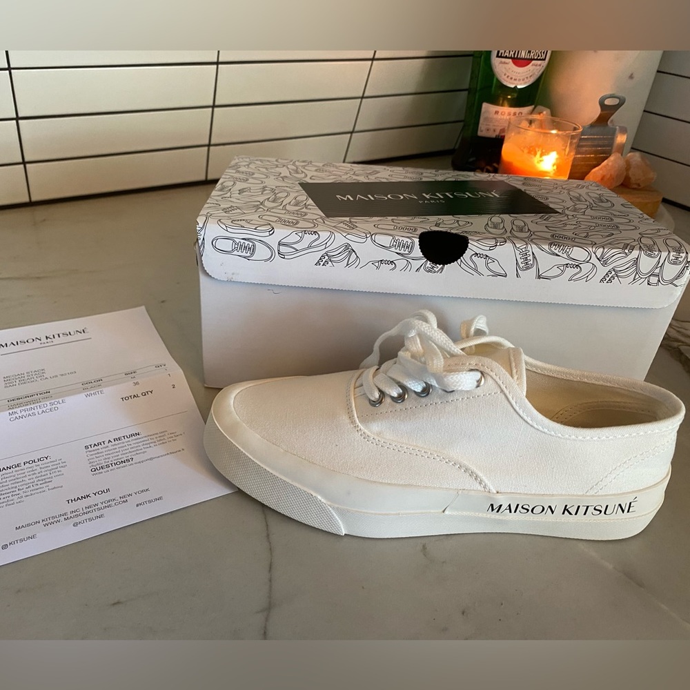 MAISON KITSUNE Logo Sneakers - white - women’s SZ 6 - new in box - EU size 36
